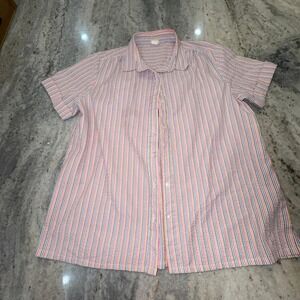 Vintage Bocabay Women's XL Pastel Striped Short Sleeve Button Down Spring Beach